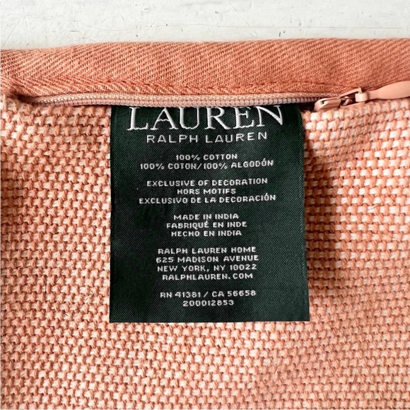 NWT 2 Ralph Lauren 20" LOGO Square Throw PILLOW Covers RLL dusty Rose Orange - Picture 8 of 8